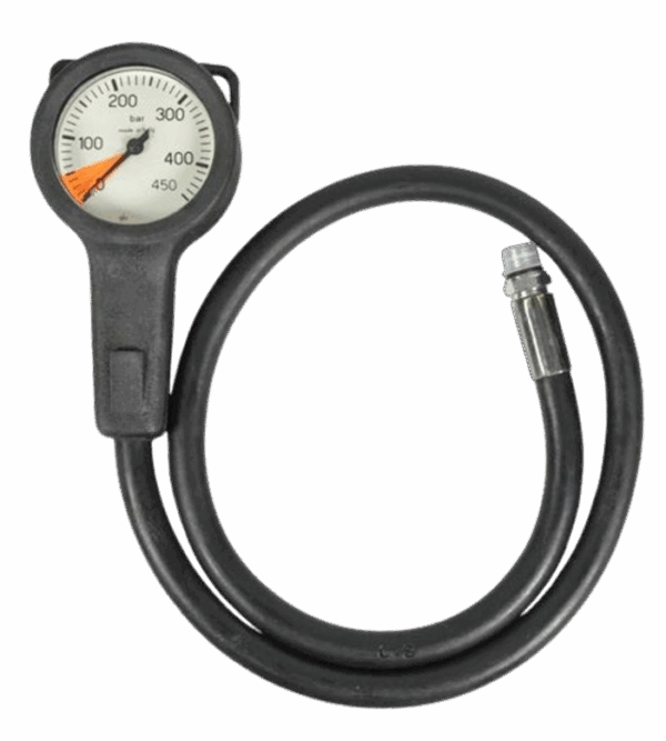 Manometer 450 Bar met rubber slang